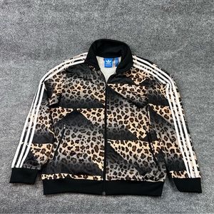 Adidas Womens Large Black White Cheetah Print Zip Up Track Jacket